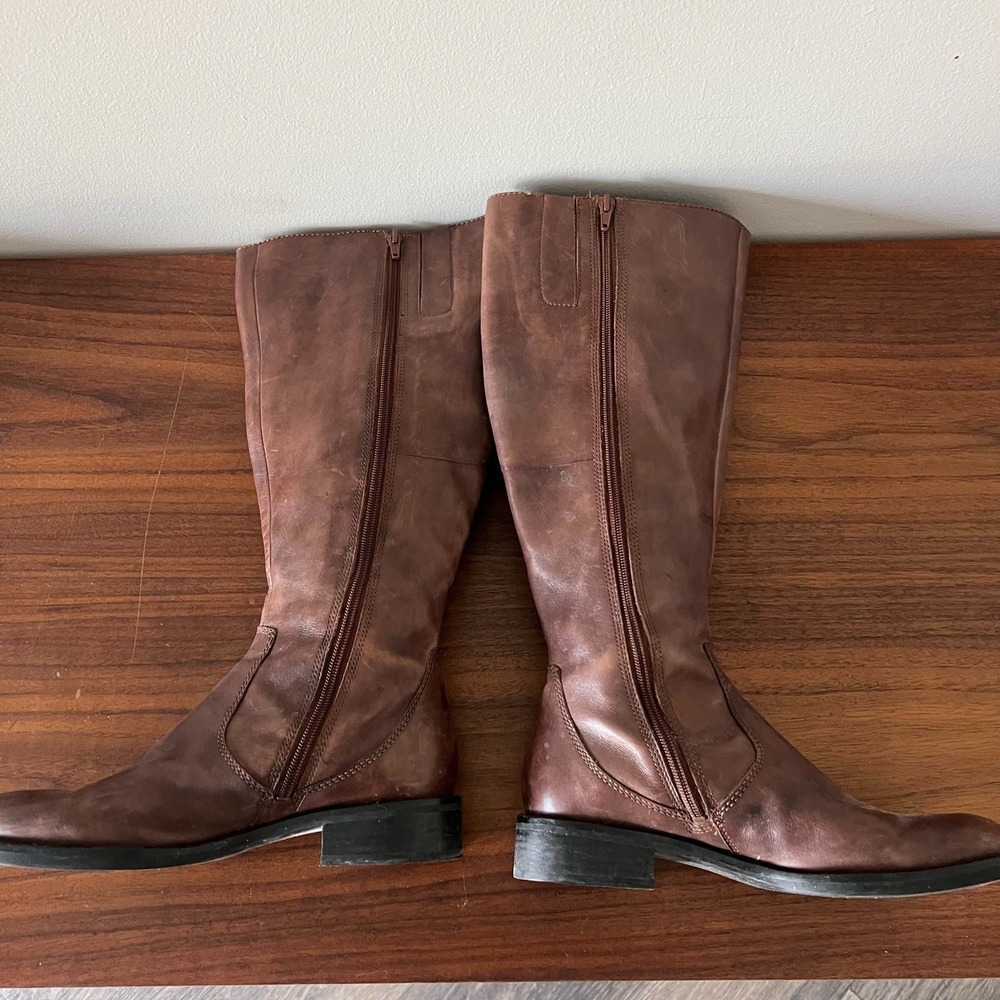 Ecco Leather Tall Riding Boots Brown Buckle Strap Knee High Women's 39 - Picture 7 of 9